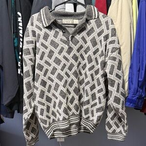 Vintage Bugle Boy Geometric Collard Button Up Sweater
